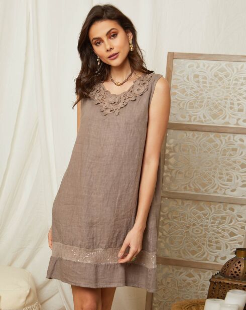 Robe 100% Lin Jeanne taupe