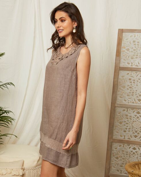 Robe 100% Lin Jeanne taupe