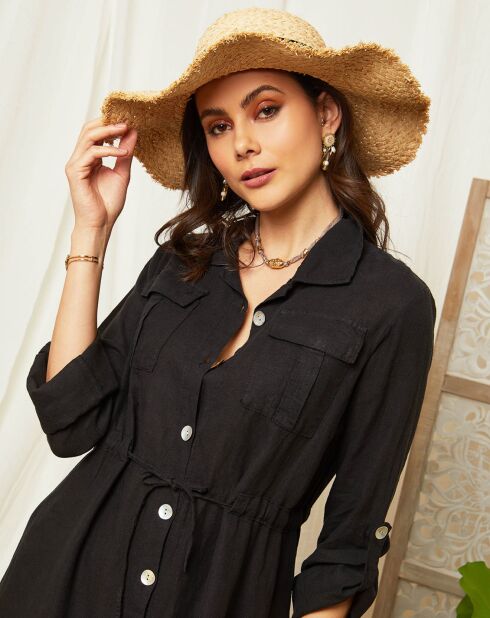 Romane zwarte jurk van 100% linnen