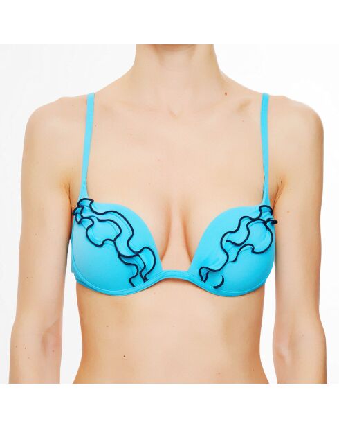 Top bikini imbottito con onde turchesi