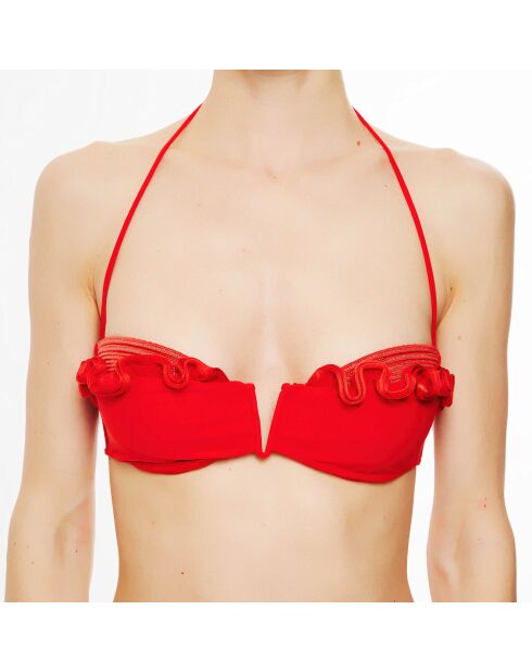 Jade-rode bandeau-bikinitop met ruches