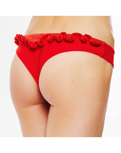 Pantalones de baño brasileños con volantes en rojo jade
