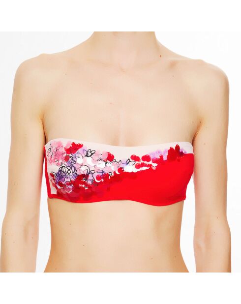 Haut de maillot de bain bandeau Floral Rhapsody rouge/rose clair