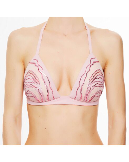 Haut de maillot de bain triangle paddé Strass rose poudré