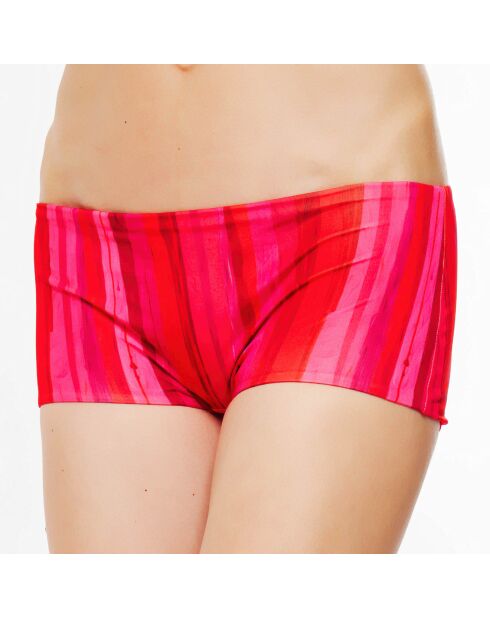 Rood/roze kort bikinibroekje met zomerstrepen