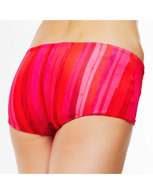 Rood/roze kort bikinibroekje met zomerstrepen