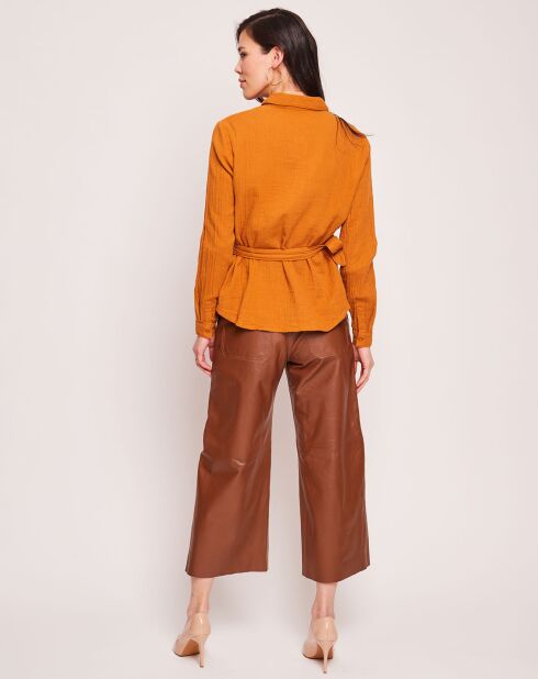 Kapiteinshemd van okerkleurig katoen met gaas