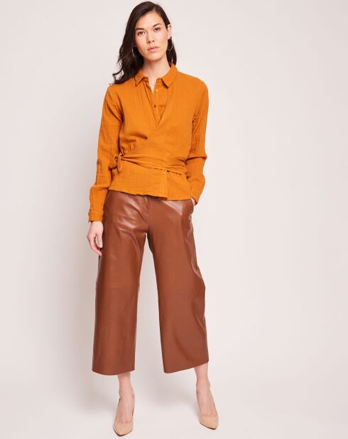 Kapiteinshemd van okerkleurig katoen met gaas