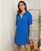 Robe 100% Lin Suzanne bleu royal