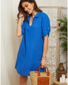 Robe 100% Lin Suzanne bleu royal