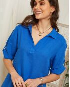Robe 100% Lin Suzanne bleu royal