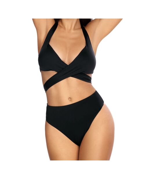 Vera zwart push-up 2-delig badpak met stropdas