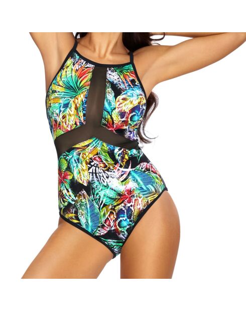 Traje de baño Greta con corbata de una sola pieza, multicolor, verde/negro