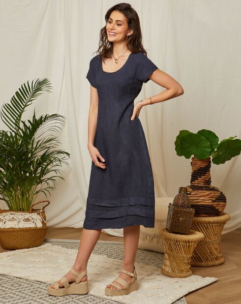 Marineblauwe jurk van 100% linnen Elizabeth
