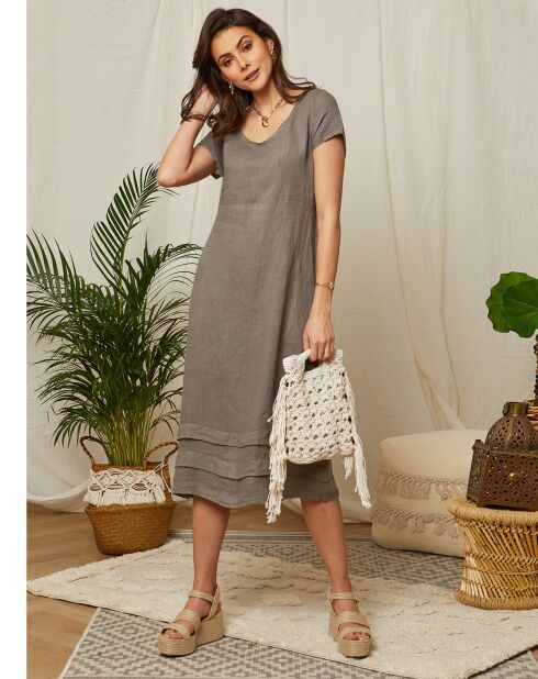 Elizabeth taupefarbenes Kleid aus 100% Leinen