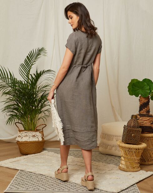 Elizabeth taupefarbenes Kleid aus 100% Leinen