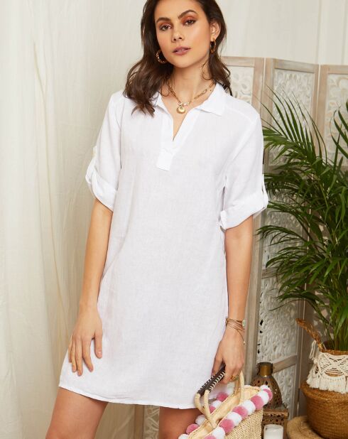 Suzanne Weißes Kleid aus 100% Leinen