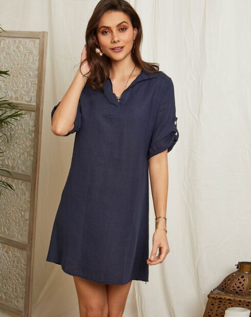 Robe 100% Lin Suzanne marine