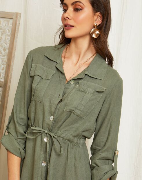 Terni kaki groene jurk van 100% linnen