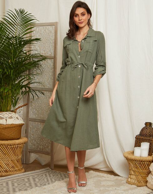 Terni kaki groene jurk van 100% linnen