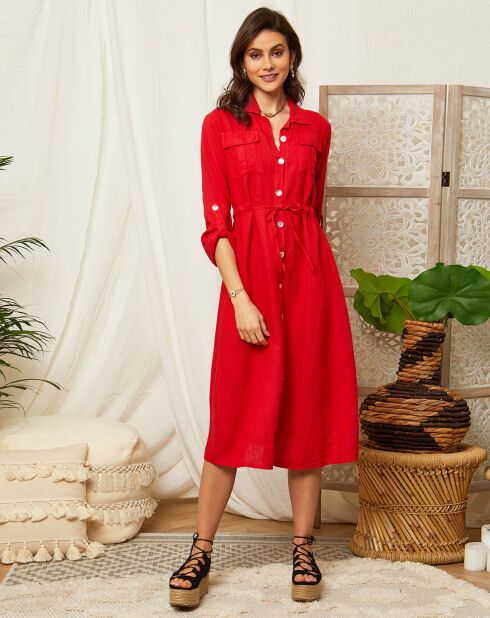 Terni rode jurk van 100% linnen