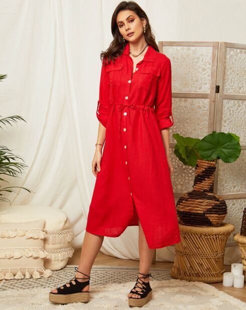 Terni rode jurk van 100% linnen