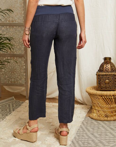 Navyblaue Prato-Hose aus 100% Leinen