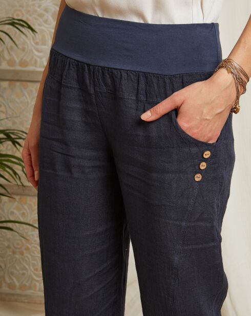 Navyblaue Prato-Hose aus 100% Leinen