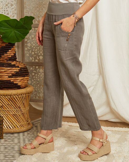 Prato taupe broek van 100% linnen