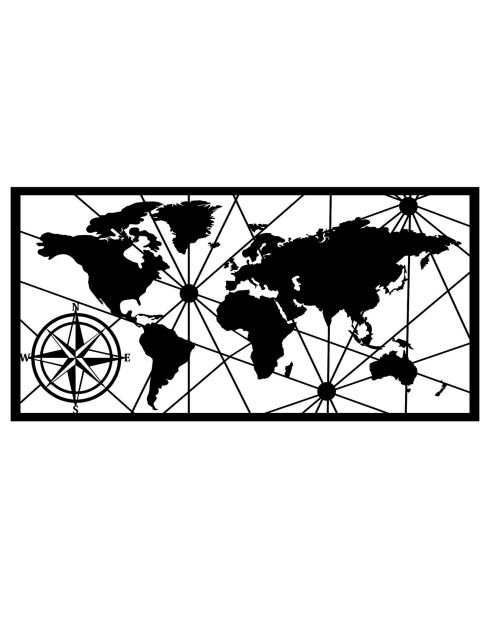 Wanddekoration aus Metall Schwarze Weltkarte - 120x60 cm