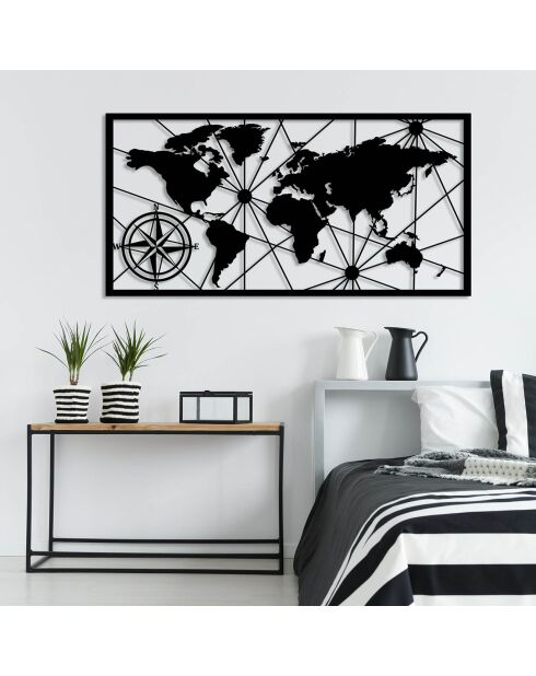 Wanddekoration aus Metall Schwarze Weltkarte - 120x60 cm
