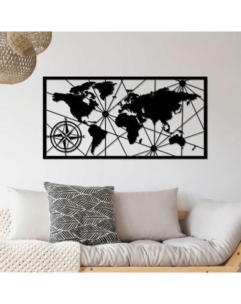 Wanddekoration aus Metall Schwarze Weltkarte - 120x60 cm