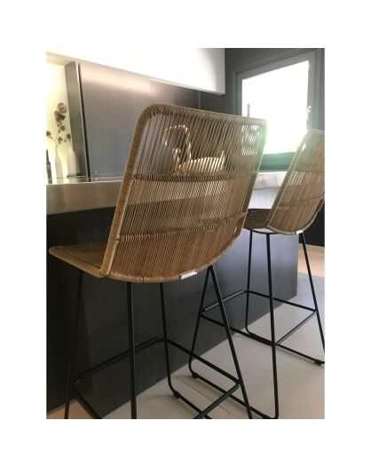 Chaise de bar couleur naturelle tressée noir/beige - 50x540x106 cm