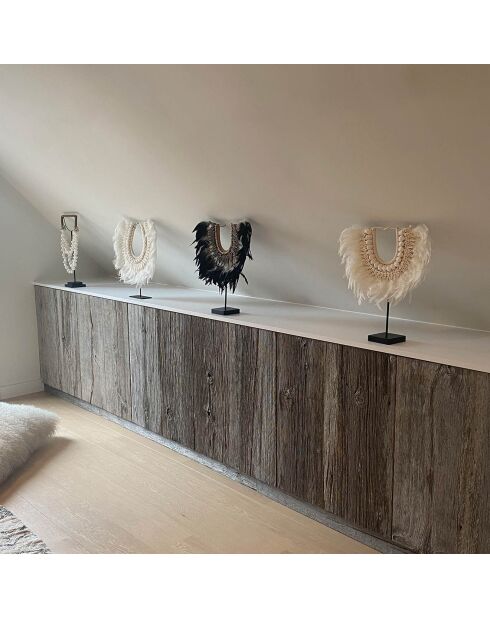 Collier beige et blanc en plumes et coquillages blanc/noir - 40x10x44 cm