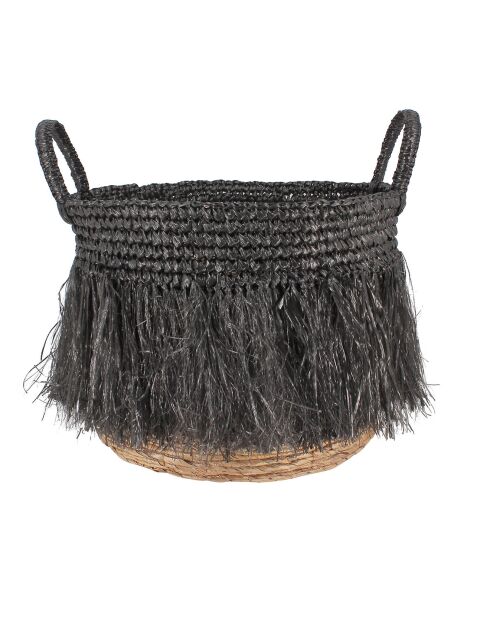 Grande cesto naturale con frange nere - 40x42 cm