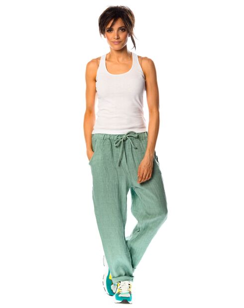 Pantalon 100% Lin Camelia vert