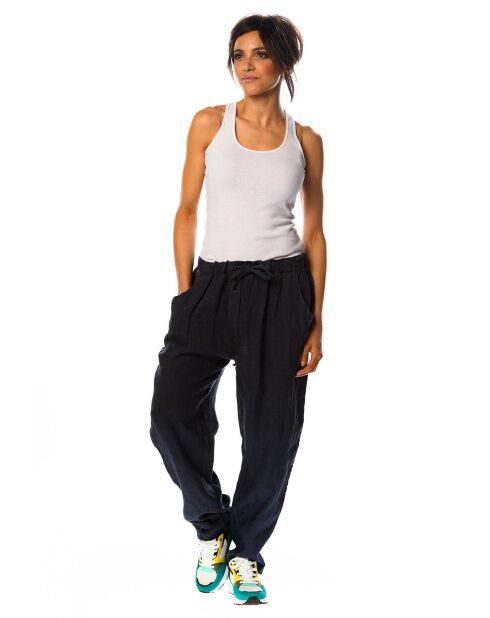 Pantalon 100% Lin Camelia marine