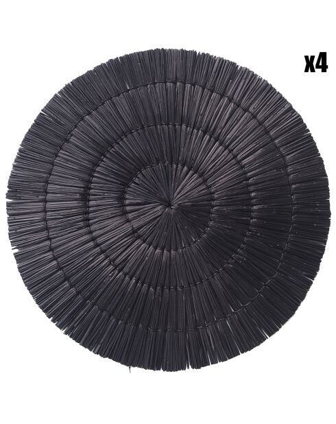 4 Sets de table rond en rotin Paros noirs -  D.38 cm