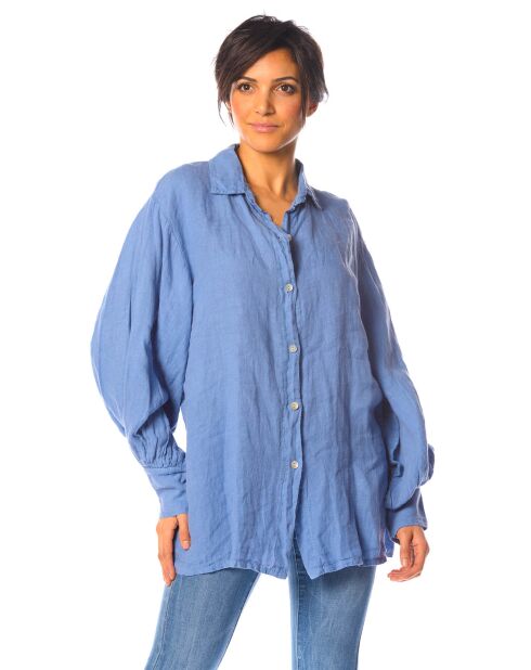 Chemise 100% Lin Lotus bleue