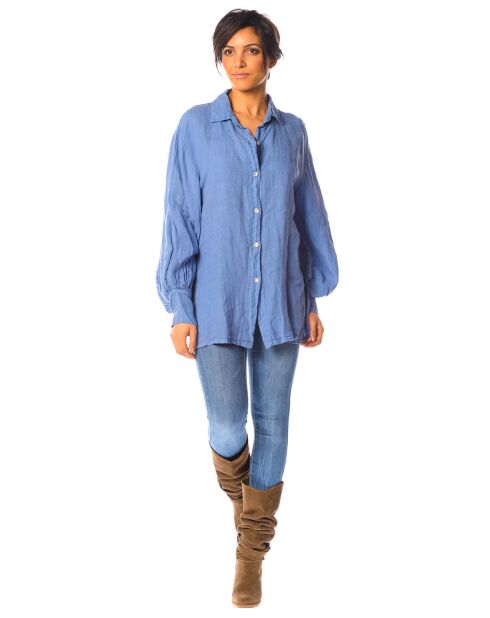Chemise 100% Lin Lotus bleue