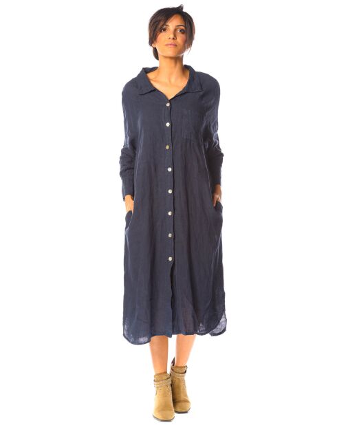 Chemise longue 100% Lin Kalmie marine