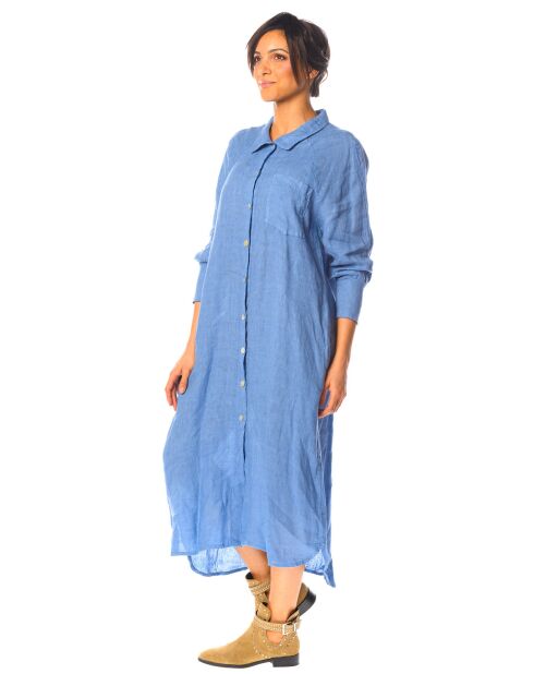 Robe chemise longue 100% Lin Kalmie bleue