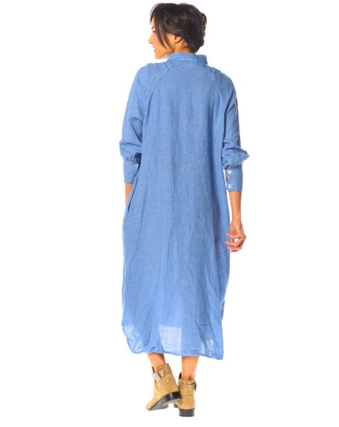 Robe chemise longue 100% Lin Kalmie bleue