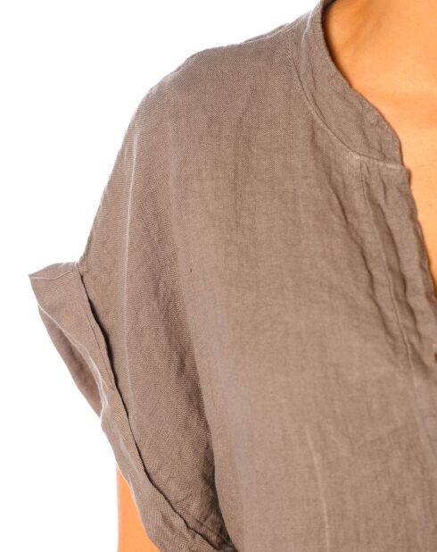 Chemise 100% Lin Lilas taupe