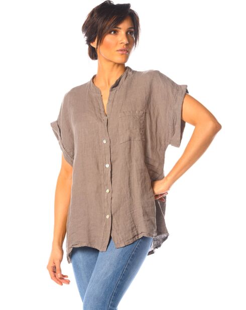 Chemise 100% Lin Lilas taupe