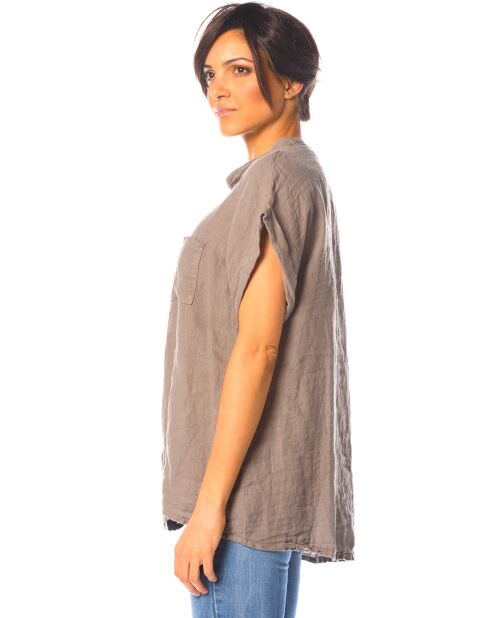 Chemise 100% Lin Lilas taupe