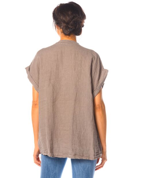 Chemise 100% Lin Lilas taupe
