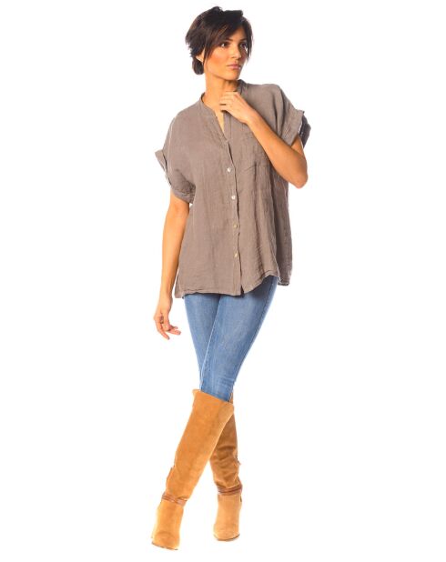Chemise 100% Lin Lilas taupe