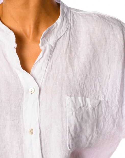 Camisa blanca lila 100% lino
