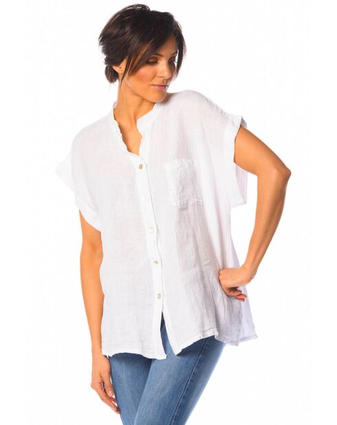 Camisa blanca lila 100% lino